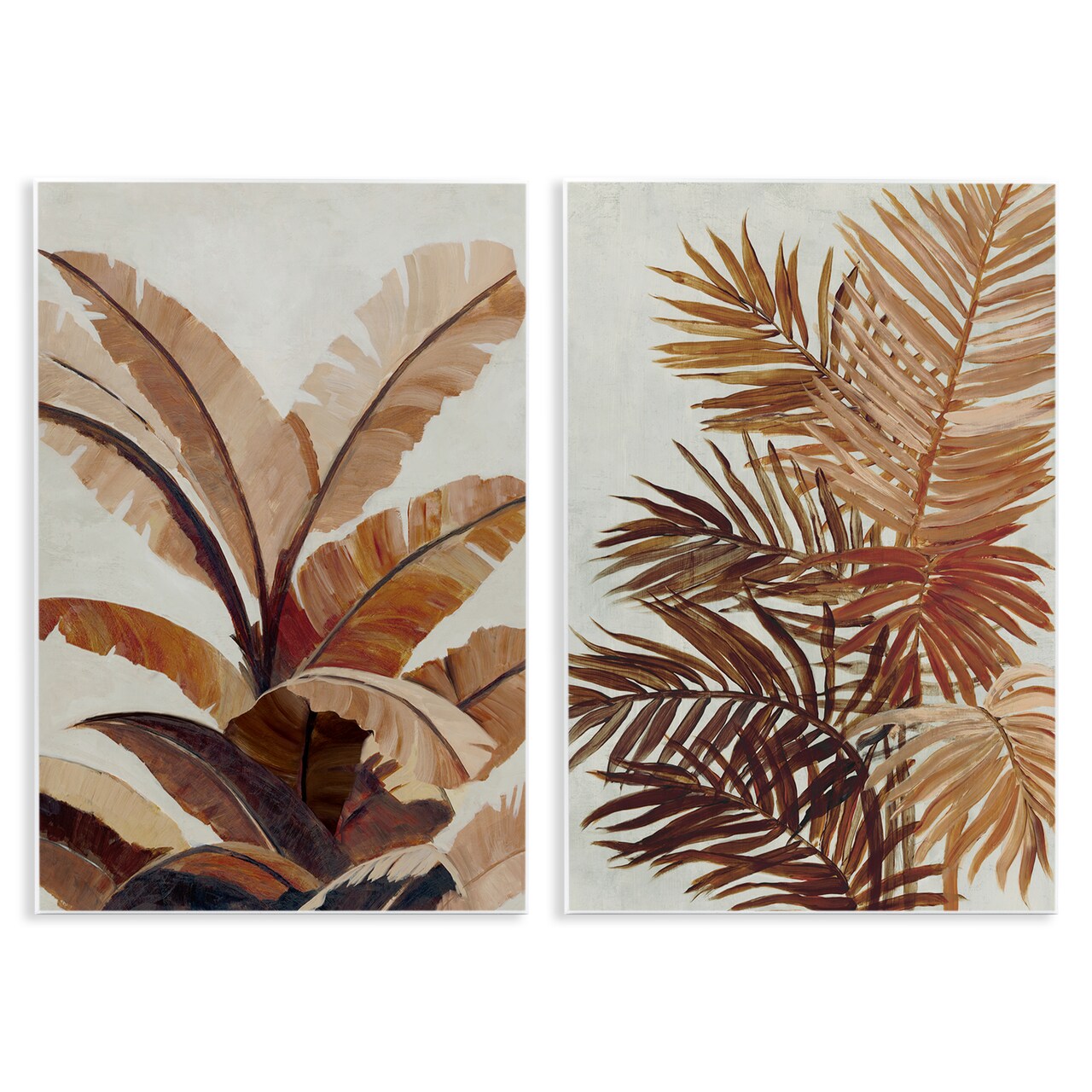 Stupell Industries Brown Tropical Palm Plants 2pc Wall Plaque Art Set Design by Jacob Q